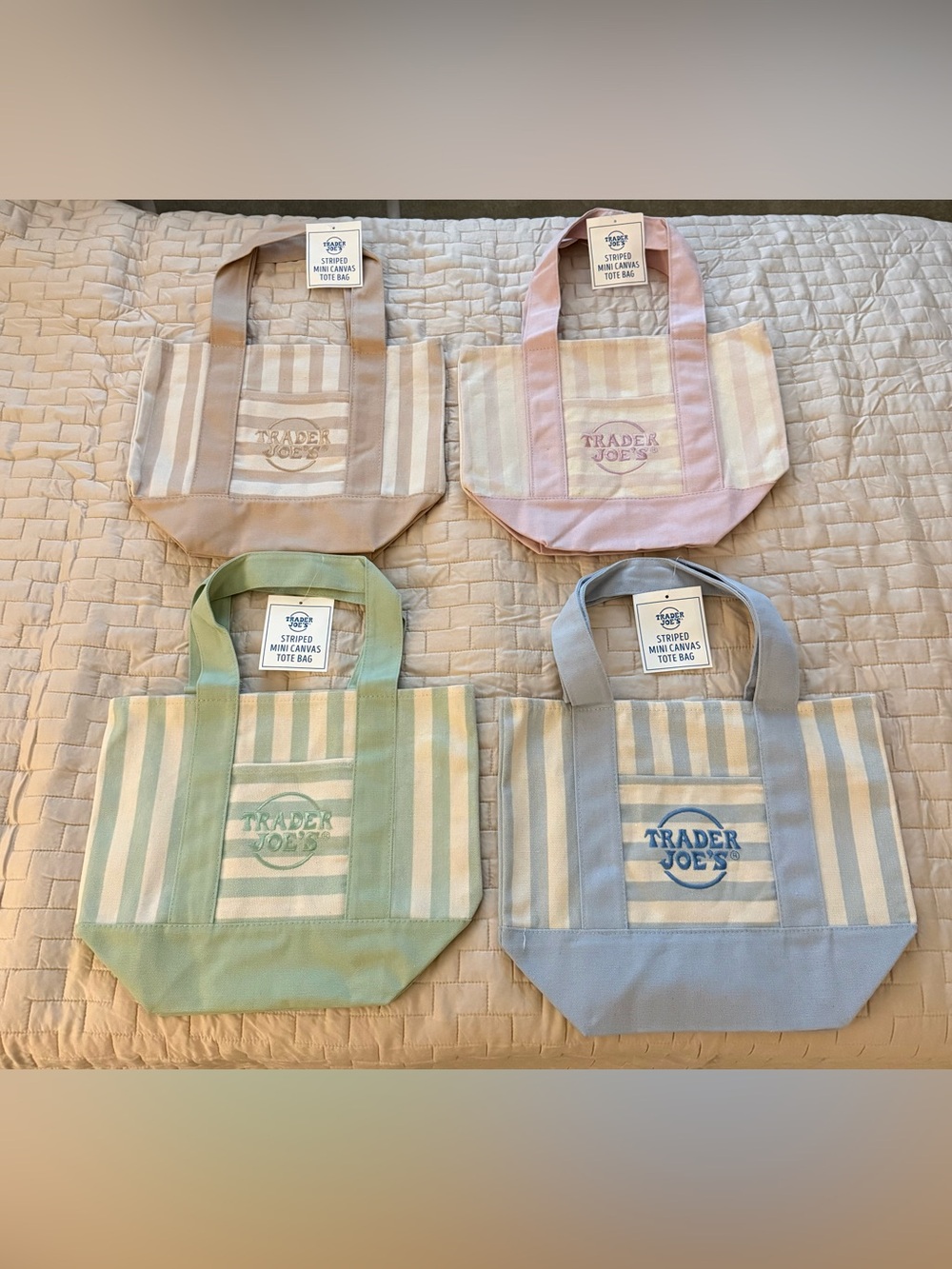 Trader Joe’s Mini Pastel Stripe Canvas Tote Bag Limited Edition Set Of 4 NEW - Picture 11 of 11